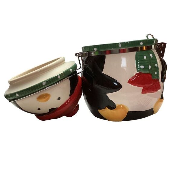 Vintage Christmas Swiss Miss Hot Cocoa Ceramic Penguin Canister Cookie Jar - Picture 2 of 10